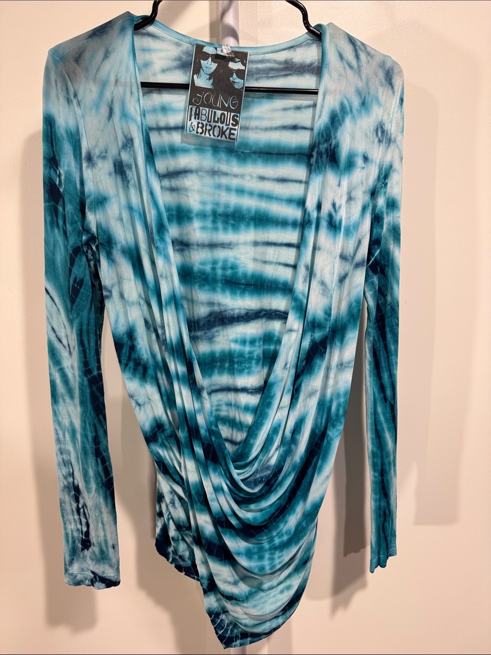 Young Fabulous & Broke Blue Tie-Dye Draped Long-Sleeve Top